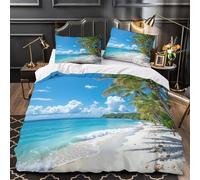 QIAVXZIP Tropical beach 3D Print 3 Piece Comforter Cover Paradise island style Quilt Cover Set Soft Breathable Microfiber Hidden Zipper for Kids Teens Boys Girls Young Adults Single (135x200cm)