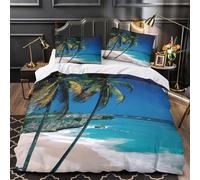 QIAVXZIP Tropical beach 3D Printed 3 PCS Bed Cover Paradise island scene Duvet Cover Set Silky Soft Microfiber Zippered Closure for Kids Teens Boys Girls Young Adults King（220x240cm）