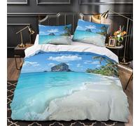 QIAVXZIP Tropical beach 3D Printed 3-Piece Quilt Cover Paradise island scene Bed Cover Set Ultra Soft Breathable Microfiber Concealed Zipper for Kids Teens Boys Girls Adults Single（140x200cm）