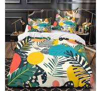 QIAVXZIP TropicalLeafPattern 3D Print 3 Piece Set Quilt Cover ModernGraphicDesign Duvet Cover Silky Soft Breathable Microfiber Invisible Zipper for Teens Men Women Adults Double（200x200cm）