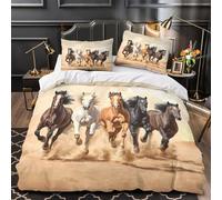 QIAVXZIP wild horses galloping 3D Printed 3 PCS Bed Cover artistic equine motion style Duvet Cover Set Microfiber Zippered Closure Allergy Free for Kids Teens Boys Girls Double（200x200cm）