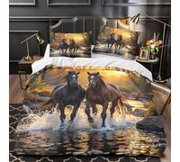 QIAVXZIP wild horses galloping 3D Printed 3 PCS Bed Cover nature landscape style Duvet Cover Set 3D Print Microfiber Zippered Closure Allergy Free for Kids Teens Boys Girls King（220x240cm）