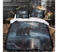 QIAVXZIP Winter bear scene 3D Printed 3 Piece Quilt Cover Fantasy mountain landscape Comforter Cover Set Plush Microfiber Dust Mite Resist Hidden Zipper for Teens Young Adults Single (135x200cm)