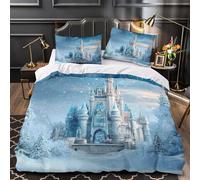 QIAVXZIP Winter Castle 3D Print 3 Piece Set Comforter Cover Fantasy Royal Architecture Duvet Cover Non-Allergenic Microfiber Invisible Zipper for Kids Teens Men Women Young Adults Double（200x200cm）
