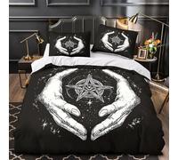 QIAVXZIP Witch hands 3D Printed 3 Piece Set Bed Cover occult symbol style Duvet Cover Microfiber Invisible Zipper Plush Silky for Kids Teens Men Women Seniors Single (135x200cm)