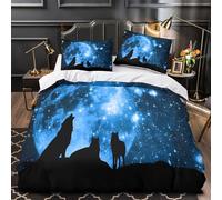 QIAVXZIP Wolf howling 3D Print 3 Piece Set Comforter Cover Night sky fantasy Duvet Cover 3D Printed Silky Soft Microfiber Invisible Zipper for Teens Adults Seniors Double（200x200cm）
