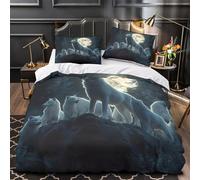 QIAVXZIP Wolf pack howling 3D Printed 3 PCS Quilt Cover Night forest fantasy Duvet Cover Set Super Soft Microfiber Zippered Closure for Kids Teens Women Men Seniors King（220x240cm）