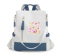 QIBANHUA Backpack for Women & Men 11 inches Laptop Backpack with Initials Backpack Purse with Anti-Theft Pocket Shoulder Bag, White Blue, M, H