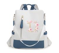 QIBANHUA Backpack for Women & Men 11 inches Laptop Backpack with Initials Backpack Purse with Anti-Theft Pocket Shoulder Bag, White Blue, M, D