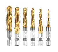 Qibaok 6 piece combination drill bit 1/4 inch HSS M3 - M10 screw hexagonal countersink drill bit set, titan machine thread drill bits for wood, plastic, aluminium, copper. Not for hard metal.