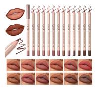 QiBest 12Pcs Wooden Lip Liner Pencil Set, Highly-Pigmented Lipstick Pencils with Fine Tip for Shaping & Sculpting Lips, Matte Lipliner Pack Makeup Gift Kit for Women & Girls, Waterproof & Long Wearing