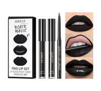QiBest 3-in-1 Black Lipstick Set for Halloween & Goth Makeup, Matte Liquid Lipstick + Lip Gloss + Gel Lip Liner Pencil Lip Kit for 24 Hours Long Lasting & Waterproof Gothic Lip Makeup (Black Magic)