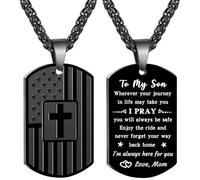 Qibote To My Son Brother Dad Gifts Dog Tag Cross Necklace Stainless Steel Pendant Chain for Christmas Valentines Day Fathers Day Birthday, M, Stainless Steel, No Gemstone