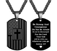 Qibote To My Son Brother Dad Gifts Dog Tag Cross Necklace Stainless Steel Pendant Chain for Christmas Valentines Day Fathers Day Birthday, M, Stainless Steel, No Gemstone