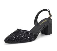 qibusleen Pointy Toe Sparkly Shoes for Women Sequins Sling Back Low Heels | Women's Glitter Slingback Pumps Comfortable 2 Inch Block Heels for Woman Wedding Party Prom Closed Toe Dress Shoes