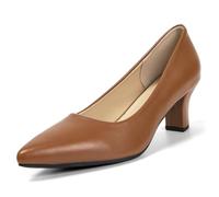 qibusleen Women's Elegant Short Kitten Heel Pumps Closed Pointed Toe Low Block Slip On Heels for Women Comfortable Work Office Party Formal Dress Pump Shoes 2.3 Inch, Brown, 8.5 UK