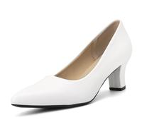qibusleen Women's Elegant Short Kitten Heel Pumps Closed Pointed Toe Low Block Slip On Heels for Women Comfortable Work Office Party Formal Dress Pump Shoes 2.3 Inch, White, 8.5 UK
