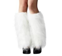 QIBZI Women Leg Warmers,Women Fur Leg Warmers Winter Long Fur Leg Warmers (White 40cm)