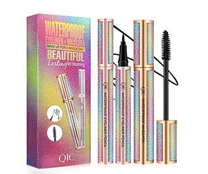 QIC Starry Sky Mascara & Eyeliner Set,4D Silk Fiber Eyelash Mascara with Liquid Eyeliner Kit Waterproof,Sweat-proof,Smudge-proof,Long Lasting,Quick-drying,Perfect Eyes Makeup Set, 2 Piece Set