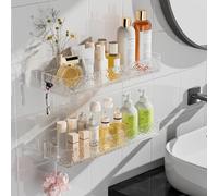 QICAIFACAI 2 Pack Shower Caddy - 2 Shelves, Drill-Free & Quick-Dry Shower Organizer,Corrugated Bathroom Shelves with 4 Hooks, Large, Transparent