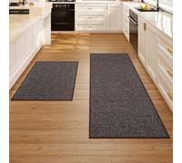 QiCaiJia Kitchen Rugs Sets of 2 Non Slip Washable Kitchen Mats for Floor | Super Absorbent Soft Braided Standing Kitchen Mat, Non-Slip Rubber Backing, Easy Clean，for Sink Area Brown 17"x30"+17"x47"