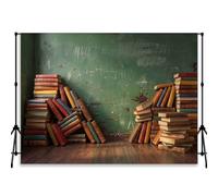 QICAIYUN 7x5FT Vintage Chalkboard & Old Books Backdrop, Back to School Photography Background, First Day of School Decor, Classroom Ornament for Graduation, Student & Kids Portrait Shoots YUNTKYM003