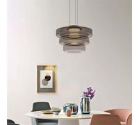 QICBYING 3-Layer Large Design Ceiling Light, Nordic Glass Hanging Pendant Lights, Hanging Light Round Shade, Vintage Farmhouse Dining Room Light For Bathroom Hotel Hallway And Corridor(Smoke Gray)
