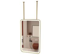 QICBYING Ceiling Hanging Mirror With LED Light, Rectangular Ceiling-Mounted Mirror, LED-lit Bathroom Vanity Mirrors, 3-Color Dimmable Lights, For Homes, Hotels, Beauty Salons(Gold,50x90CM)