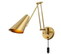 QICBYING Retro Adjustable Swing Arm Wall Lamp, Brass Finish Folding Telescopic Rotatable Wall Lights, Cone Shade With Switch Fixture, For Living Room Bedroom Loft