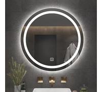 QICBYING Round Bathroom LED Mirror, Illuminated Makeup Vanity Mirror, Illuminated Wall Mounted Circle LED Bathroom Mirror With Time Display, Anti-fog, 3 Lighting Modes, IP44(White light,50cm)