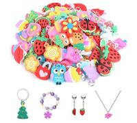 Qichan 150 Pcs Loom Band Charms, Colorful Rubber Accessories with 30+ Styles, Perfect for DIY Jewelry Making, Necklaces, Bracelets, Key Chains & More