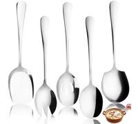 Qichan 5 Pcs Serving Spoons, Serving Spoons Large, Stainless Steel Table Spoon with Long Handle, Tablespoons, Spoon Cutlery for Kitchen, Restaurant, Buffet, Banquet