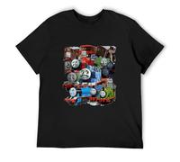 QICHEN BAG Men's Round Neck T-Shirt Thomas The Tank Engine and Friends Button Closure Black 3XL