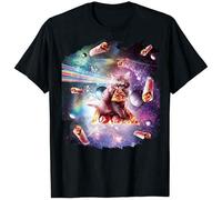 QICHEN BAG Rainbow Laser Eyes Burrito Space Cat Eating Pizza T-Shirt Graphic Printed Top Tee for Men Black XXL