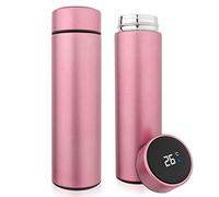 QiCheng&LYS 500ML Travel Mug with Temperature Display 304 Stainless Steel, Double Walled Vacuum Insulation Cup for Heat and Cold Water(Pink)