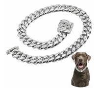 QICHENMAO Dog Chain Collar Silver Cuban Link Chain Collar with Secure Buckle Design,15MM Stainless Steel Metal Walking Training Collars, Chew Proof, Suitable for Small Medium Large Dogs (Silver,24'')