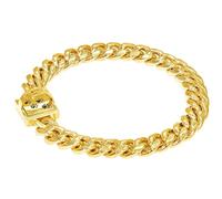 QICHENMAO Gold Chain Collars for Dogs 15MM Stainless Steel Cuban Link Collar with Design Safety Buckle Lock 18K Gold Plated Metal Chain Training Walking Collar for Large Medium Small Dogs (18inches)