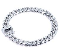 QICHENMAO Heavy Duty Cuban Link Chain Dog Collars 15MM Gold/Silver Stainless Steel Metal Walking Training Collars with Cute Secure Design Buckle, Chew Proof, for Large Medium Small Dogs (Silver, 12'')