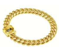 QICHENMAO Heavy Duty Cuban Link Chain Dog Collars 15MM Gold/Silver Stainless Steel Metal Walking Training Collars with Cute Secure Design Buckle, Chew Proof, for Large Medium Small Dogs (Gold, 18'')