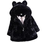 Qichenx Baby Girls Kids Hooded Rabbit Coat Faux Fur Warm Jackets Outwear Winter Clothes (black, 140)