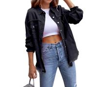Qichenx Women's Cropped Denim Jacket Classic Button Front | Eco-Friendly Stretch Denim with Functional Pockets | Spring 2025 Casual Outerwear (UK, Alpha, XL, Regular, Regular, Black)