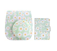 QICNMFA Camera Case Fit for Fujifilm Instax Min 12 11 9 8 Instant Camera PU Leather Protective Case with Adjustable Shoulder Strap and 28 Pockets Photo Ablum (Green Daisy)