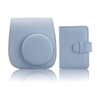 QICNMFA Camera Case Fit for Fujifilm Instax Min 12 11 9 8 Instant Camera PU Leather Protective Case with Adjustable Shoulder Strap and 28 Pockets Photo Ablum (Pastel Blue)