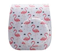 QICNMFA Protective Case Compatible with Fujifilm Instax Mini 12 11 9 8 8+ Instant Camera, PU Leather Camera Case with Pocket and Adjustable Shoulder Strap (Pink Flamingo)