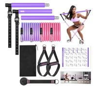 Qicool Multifunctional Pilates Bar & Resistance Bands, Home Gym Yoga & Pilates Workout Equipment - Purple (30lbs/40lbs)