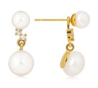 QICSETLAR Modular Interchangeable Freshwater Pearl Earrings - Star-Orbiting Design 24k gold-plated Drop Earrings, Versatile Single/Double Wear Stud/drop Earrings