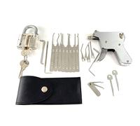 QiDAi 5 in 1 Lock Pick Set for Beginners, with Transparent Practice Padlock, Lock Pick Gun, Stainless Steel Picks, Lock Pick Shim,Tension Wrenches, Leather Carry Pouch