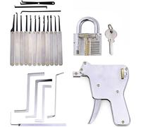 QiDAi Pick Training Kit 4 in 1 Transparent Lock with Lockpick Gun,Tension Wrench,15pcs Lock Pick Hook,Best Practice Set for Beginner
