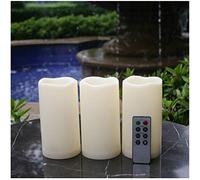 Qidea Outdoor Waterproof Flameless Led Pillar Candle with Remote 6" 3 Pack Cream White tend Light Ivory