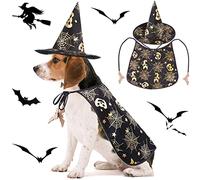 Qidelong 2 Pack Dog Halloween Costumes, Pet Vampire Cape and Witch Hat Cool Outfit, Party Cosplay Funny Apparel, for Medium Large Dogs, Wizard Hat/Cloak with Pumpkin and Spider Web Pattern